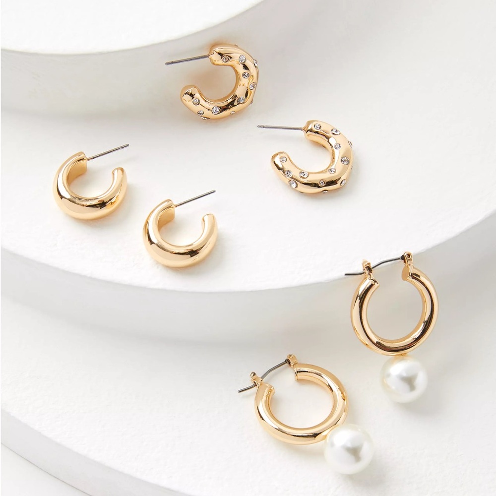 🆕 LOFT Pearlized Sparkle Hoop Earring Set (NWT)